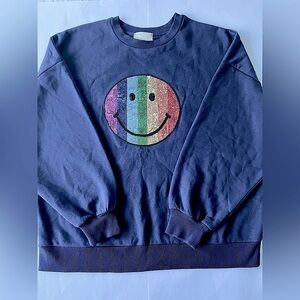 Judith March Navy sweater w/ rainbow smiley face